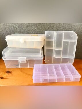 Lot 4 Clear Plastic Section Small Compartment Storge Box Container Office Garage